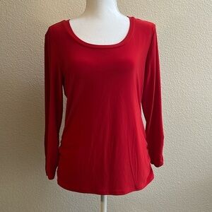 Red Rouched Top sz M Long Sleeve T Shirt Stretch Knit